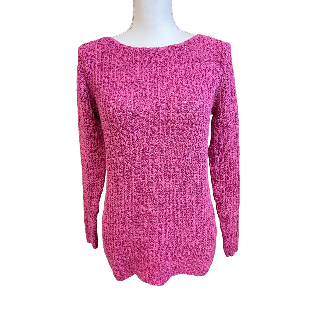 J JILL Tunic Open Weave Summer‎ Sweater M Sun Washed Pink Linen Coastal Beach